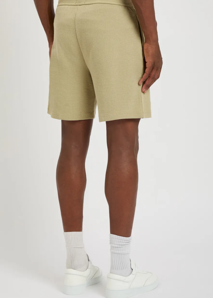Logo-embroidered waffle cotton-blend shorts