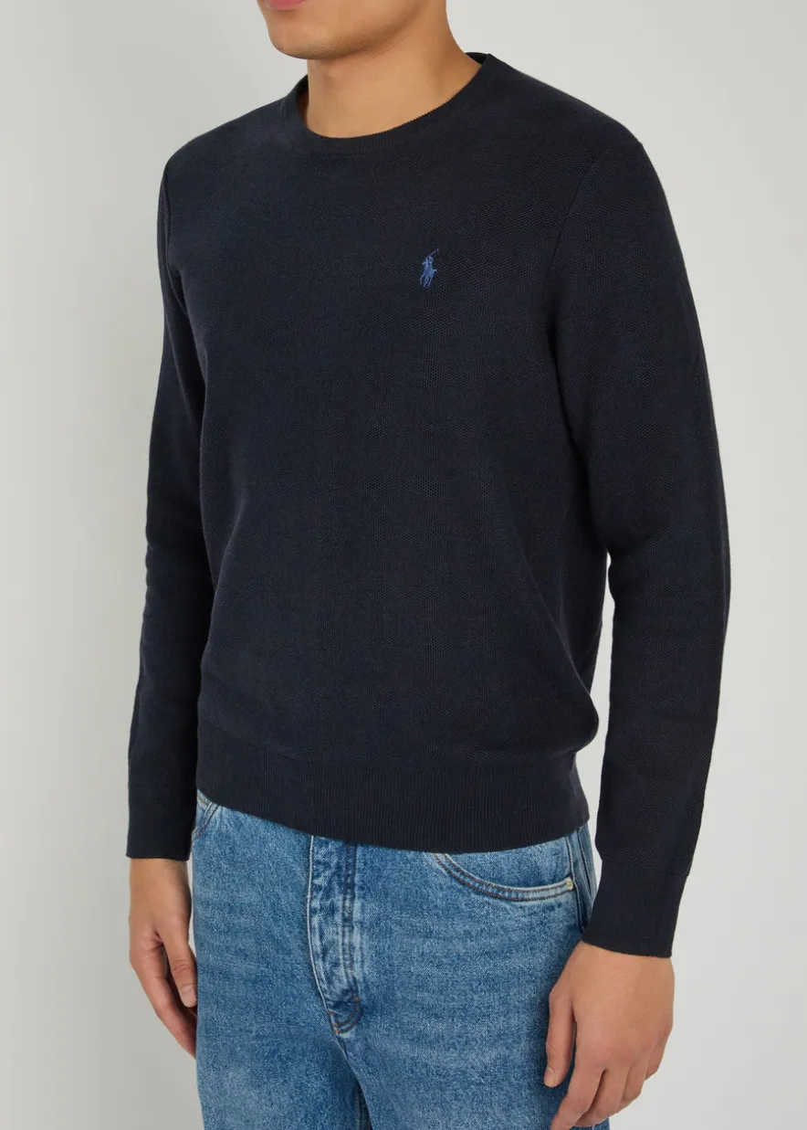 Logo-embroidered waffle-knit jumper