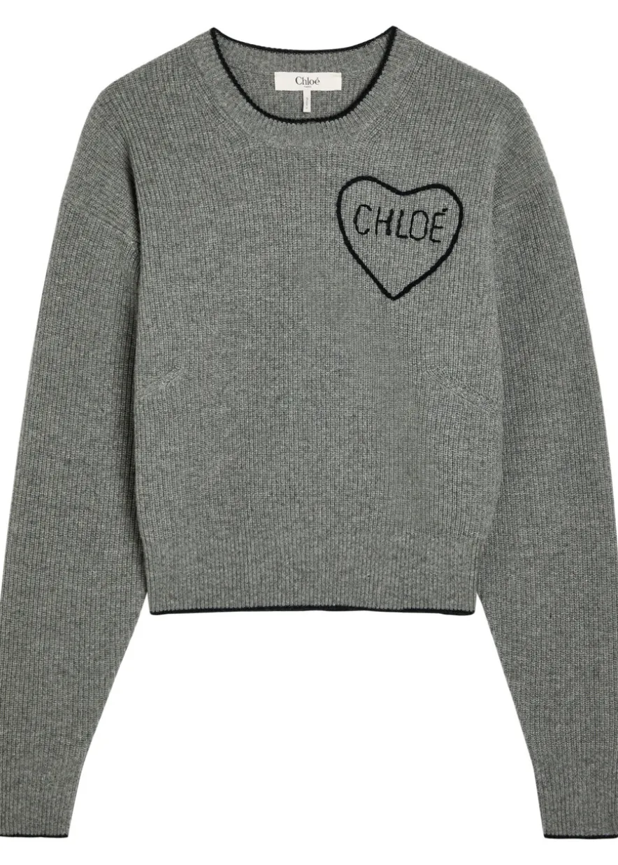 Logo Embroidered wool and cashmere-blend jumper