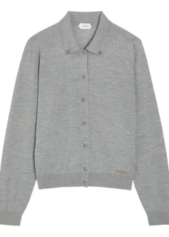 Logo-embroidered wool cardigan