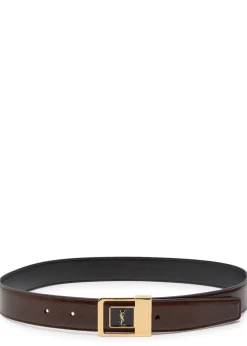 Logo-engraved grained leather belt