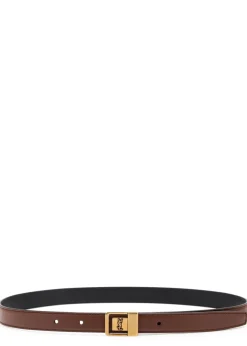 Logo-engraved leather belt