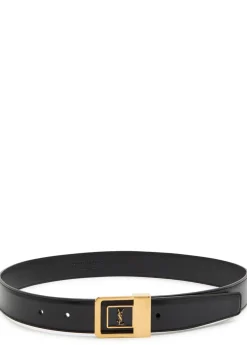 Logo-engraved leather belt