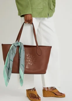 Logo grained leather tote bag