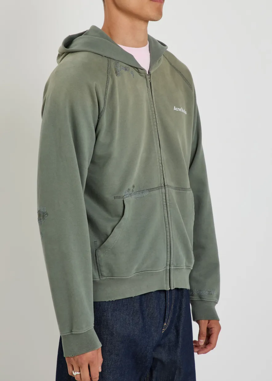 Logo hooded zip-through cotton sweatshirt