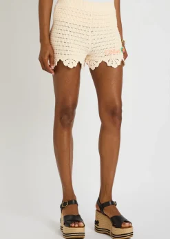 Logo-intarsia crochet cotton shorts