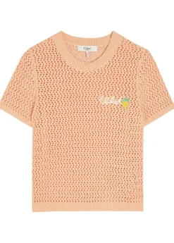 Logo-intarsia open-knit cotton T-shirt