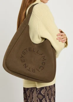 Logo large faux suede shoulder bag