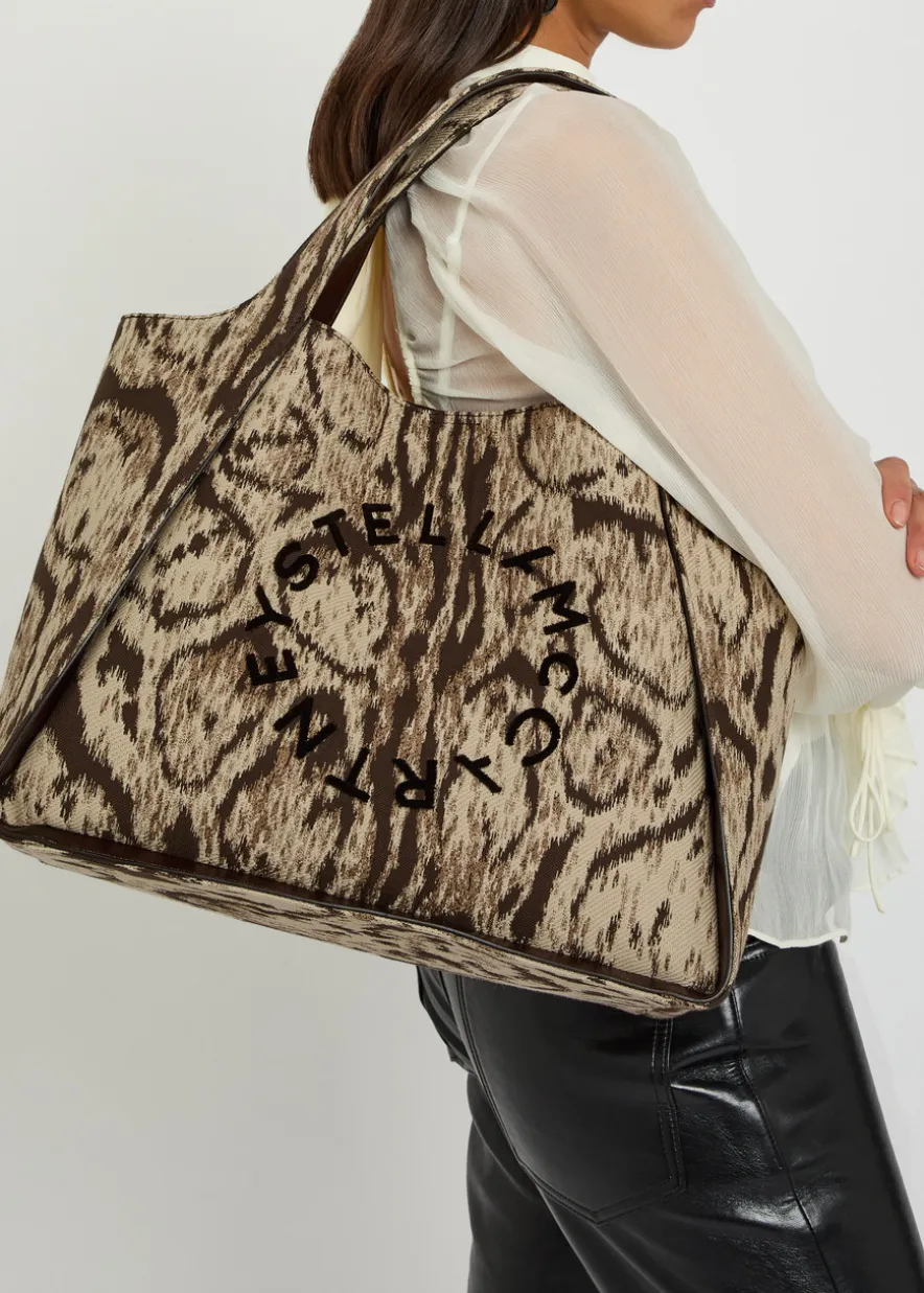 Logo leopard-jacquard canvas tote bag
