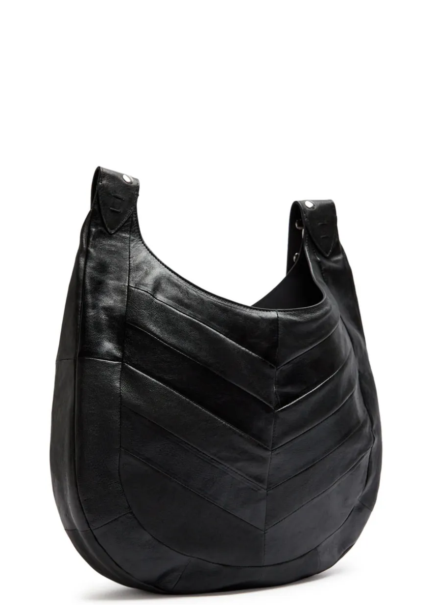 Logo-plaque chevron leather hobo bag