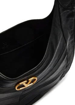 Logo-plaque chevron leather hobo bag