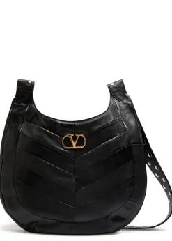 Logo-plaque chevron leather hobo bag