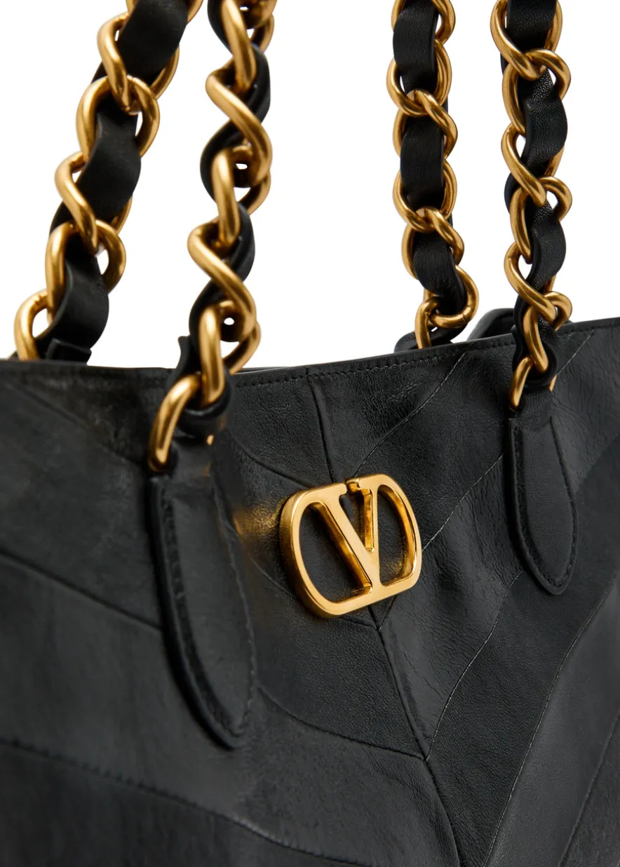 Logo-plaque chevron leather tote bag