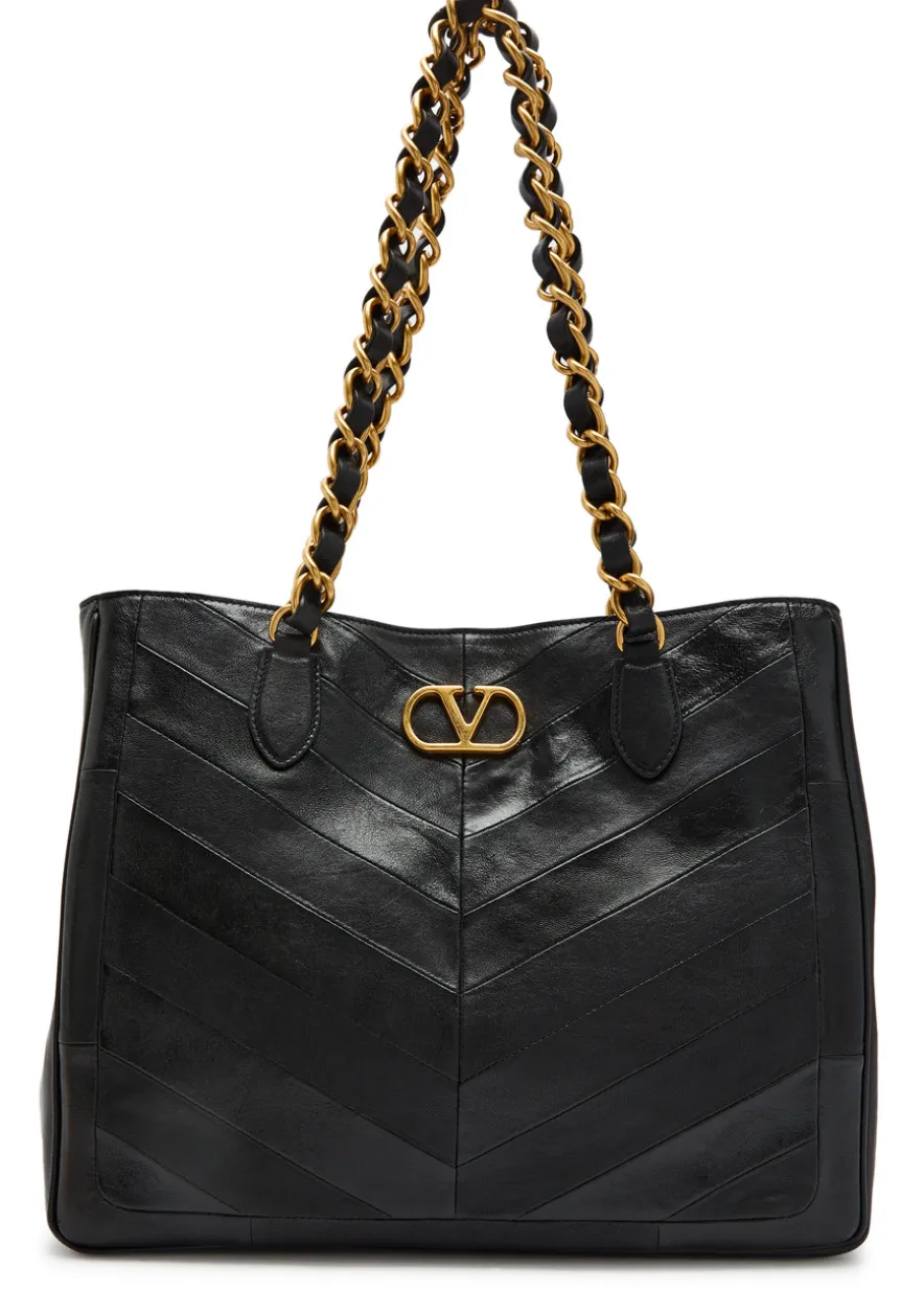 Logo-plaque chevron leather tote bag