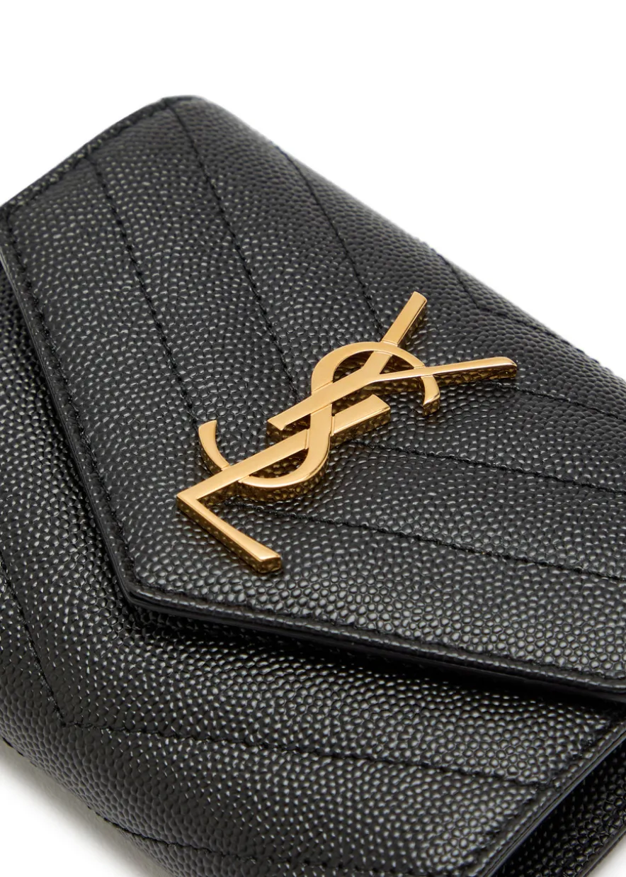 Logo-plaque quilted envelope wallet