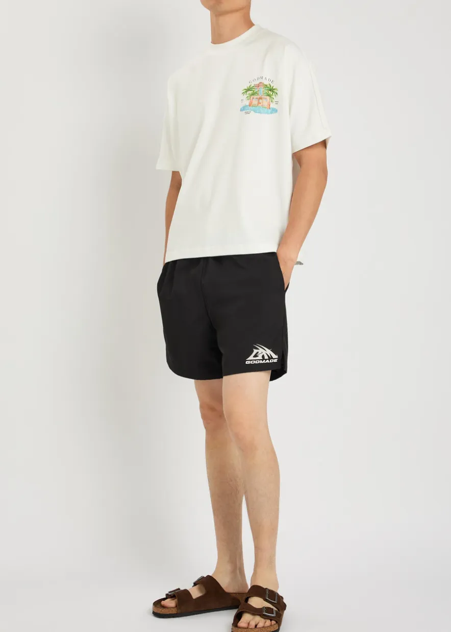 Logo-print cotton swim shorts