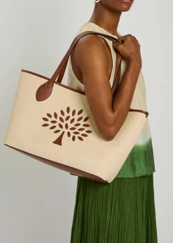 Logo raffia small tote bag