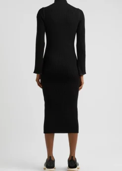 Logo ribbed-knit midi dress