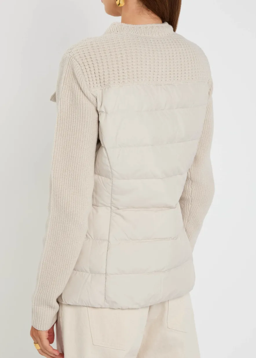 Logo ribbed wool and shell cardigan