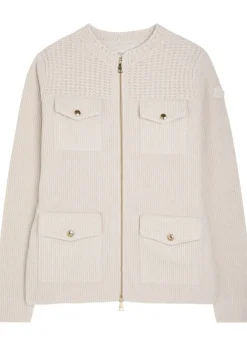 Logo ribbed wool and shell cardigan
