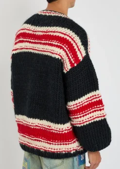Logo striped-intarsia wool jumper
