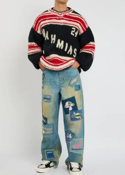 Logo striped-intarsia wool jumper