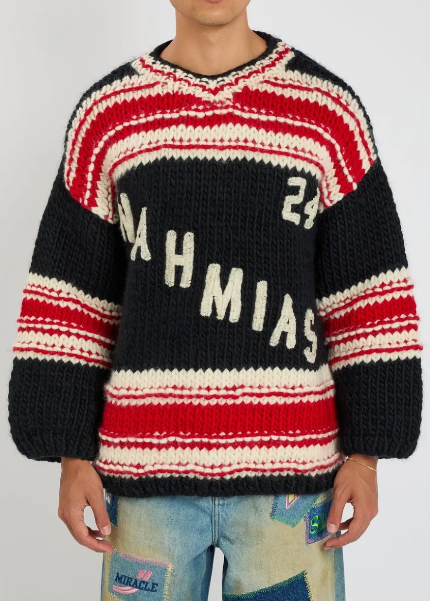 Logo striped-intarsia wool jumper
