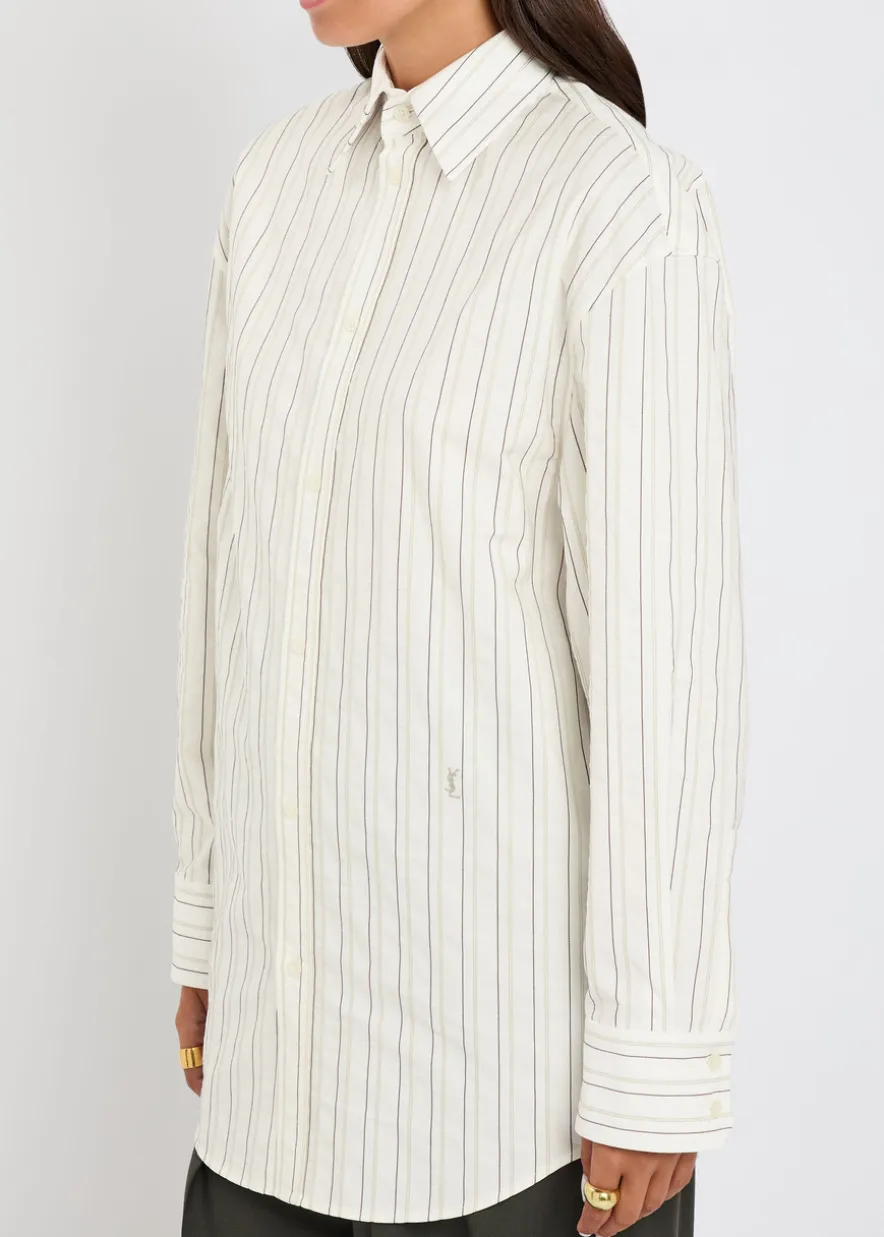 Logo stripe-embroidered cotton shirt