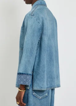 Logo washed denim barn jacket