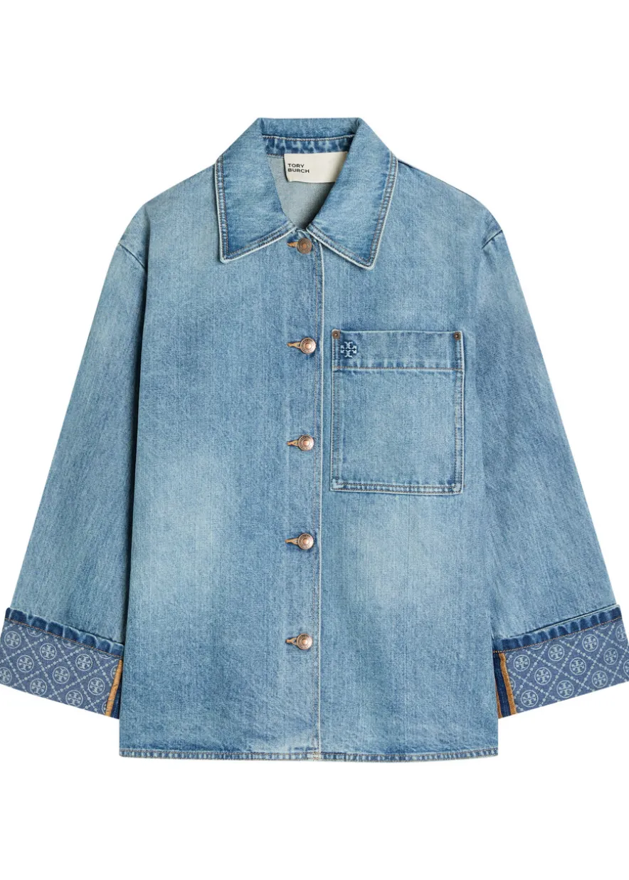 Logo washed denim barn jacket