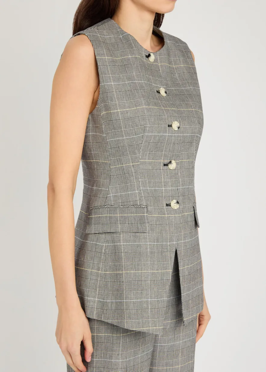 Lois checked linen-blend vest