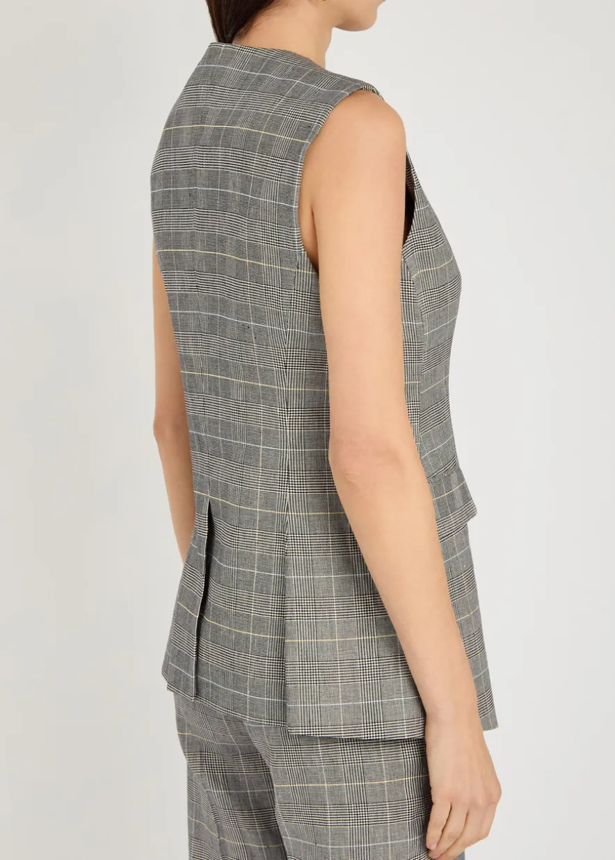 Lois checked linen-blend vest