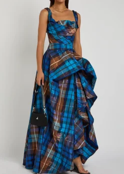 Long Chichi tartan gathered woven gown