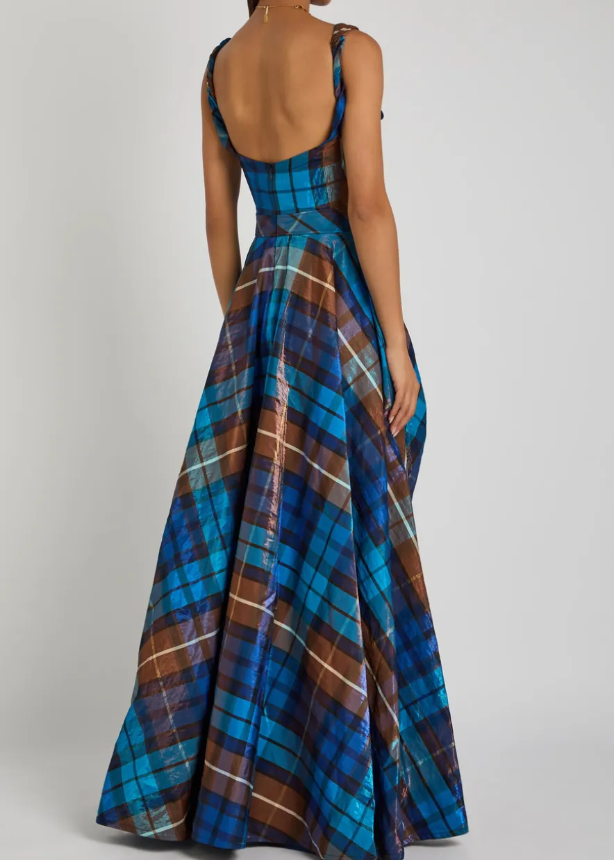 Long Chichi tartan gathered woven gown