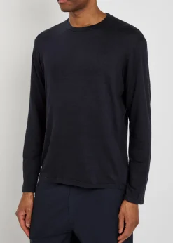 Long sleeve linen-blend T-shirt