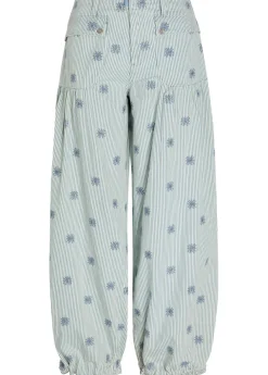 Lotus striped embroidered balloon-leg jeans