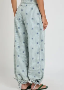 Lotus striped embroidered balloon-leg jeans