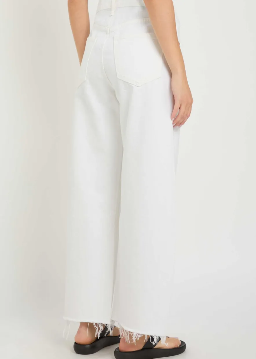 Low Curve frayed barrel-leg jeans