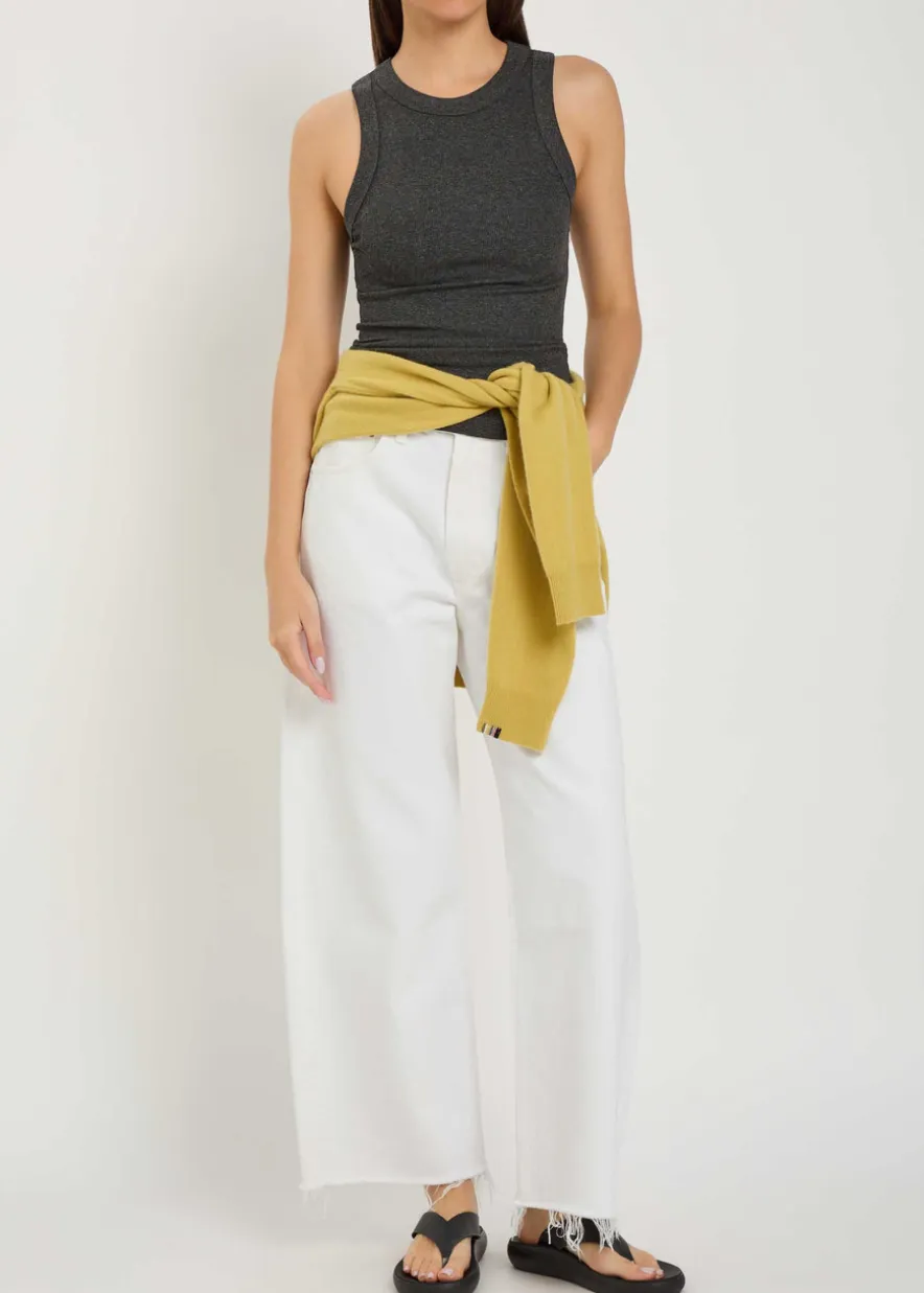 Low Curve frayed barrel-leg jeans
