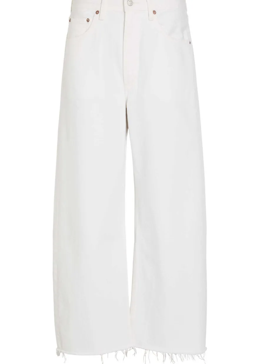 Low Curve frayed barrel-leg jeans