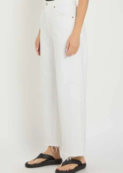 Low Curve frayed barrel-leg jeans