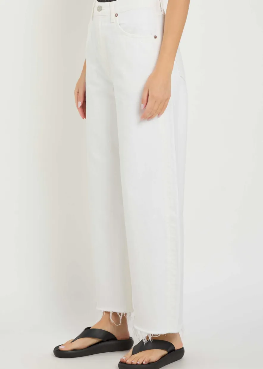 Low Curve frayed barrel-leg jeans