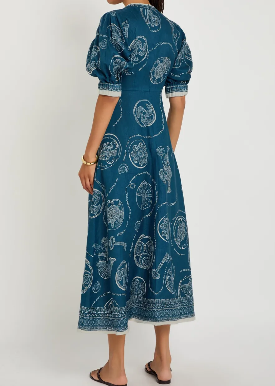 Lucky printed linen midi dress