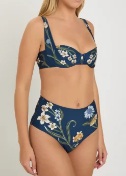 Magenta floral-print bikini briefs