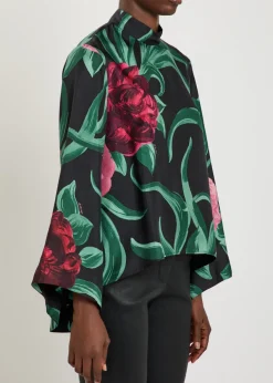 Make An Exit floral-print silk-twill top