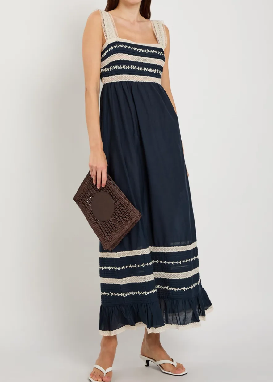 Malie lace-trim cotton-blend midi dress
