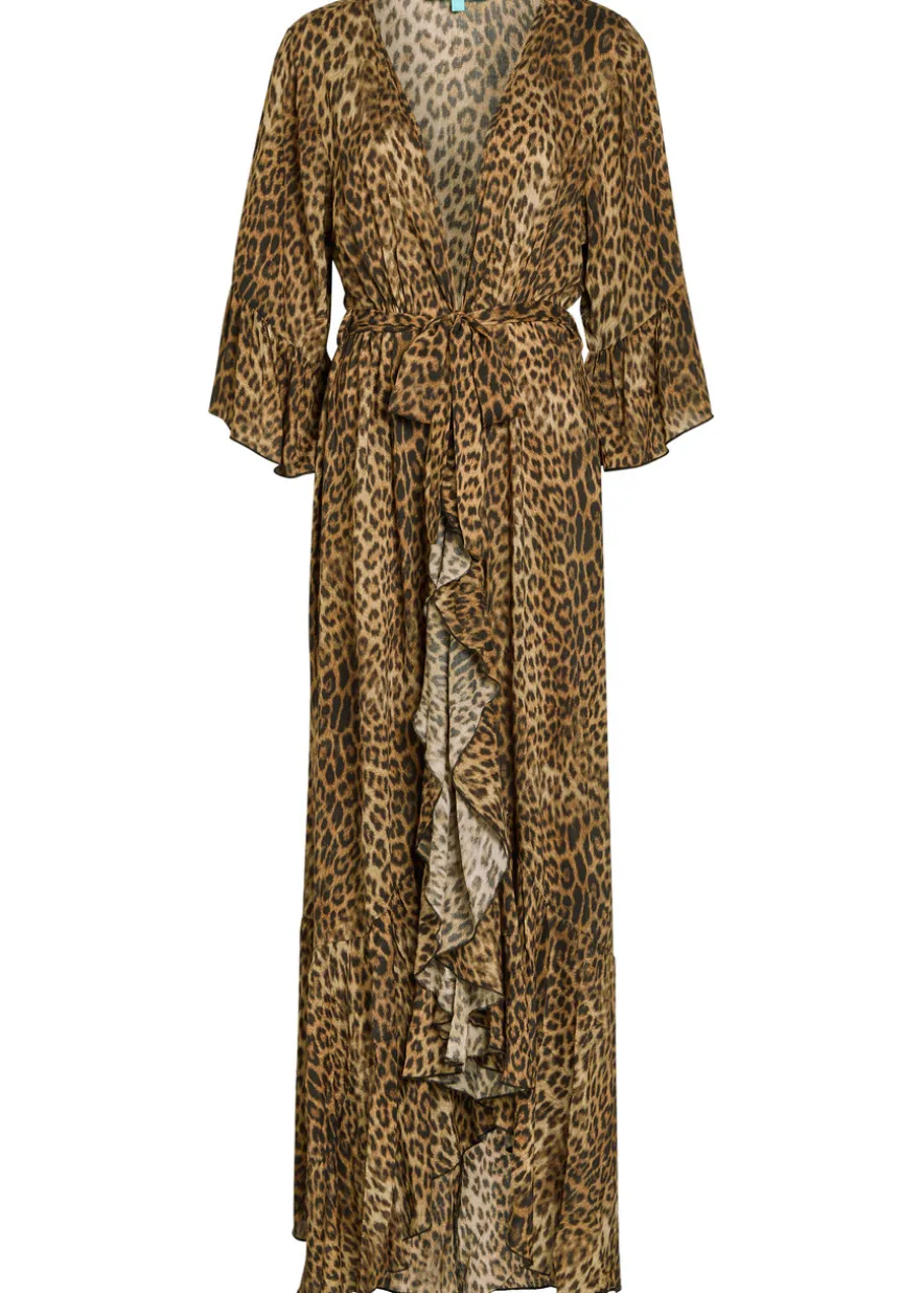Manon leopard-print woven cover-up robe