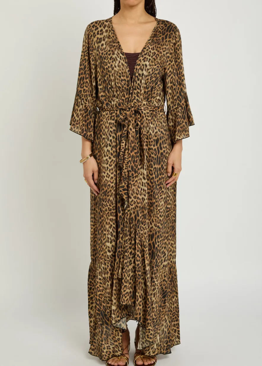 Manon leopard-print woven cover-up robe