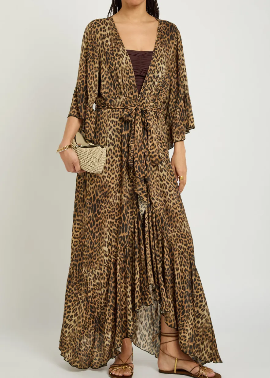 Manon leopard-print woven cover-up robe