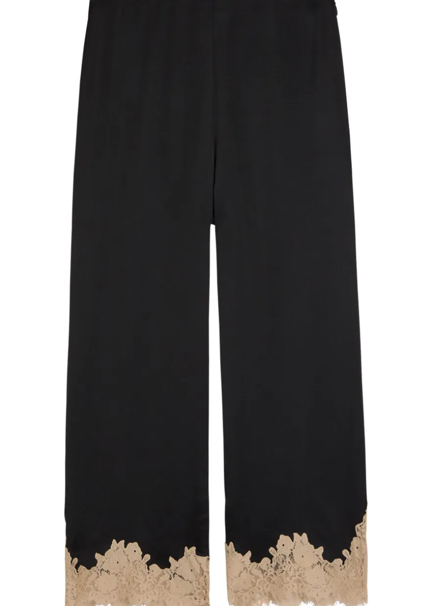 Marcela lace-trim wide-leg satin trousers